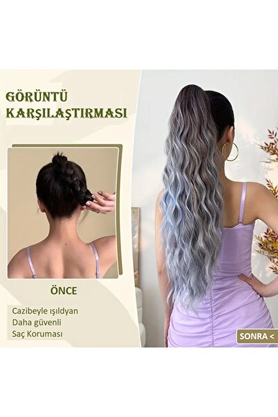NeednStore Mavi Ton Ombre 60 Cm Dalgalı Mandallı At Kuyrugu Peruk Saç - 1. Kalite Sentetik Dayanıklı Malzeme
