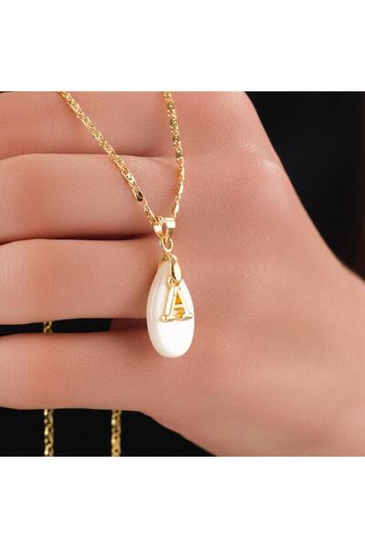 toptanhanem Altın Kaplama Sedefli Harf Kolye - Şık & Anlamlı Hediye Seçeneği- Kararmaz Antialerjik Çelik Zincir