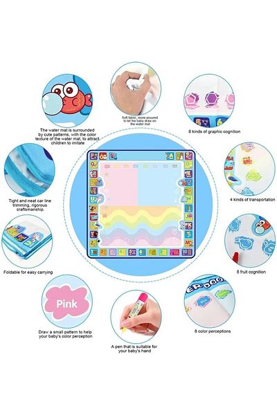 F.A.M.S Water Doodle Aqua Mat, Extra Large, 100cm X 100cm, Colorful Creative Educational Water Drawing