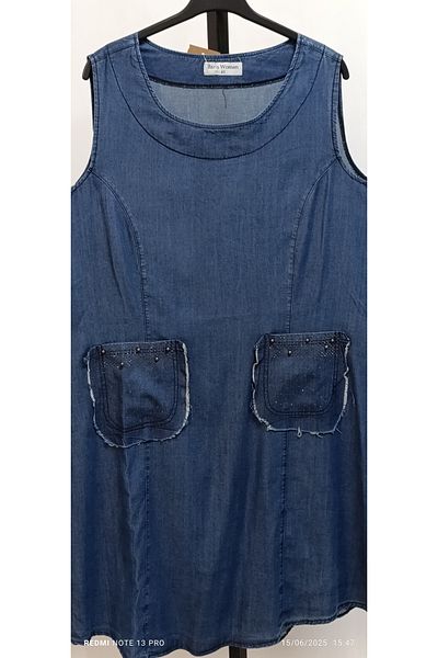AKŞEN GİYİM BLANCI DE DENIM DENIM Buzunare din țesătură de denim, cu detaliu de piatră, cusături murdare, rochie scurtă de blugi