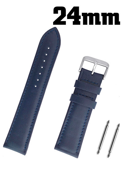 Saatse 24mm Navy Blue Genuine Leather Watch Band Strap