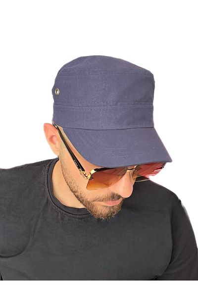 ZERAMİNE Navy Blue Linen Castro Hat