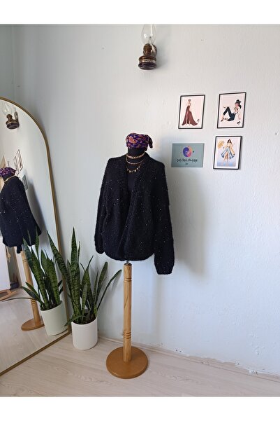 ÇATI KATI Vintage El Örgüsü Özel Tasarım Pullu Hırka