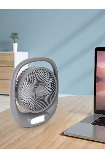 Enshall Yeni Model 3 Kademeli Auhma Masaüstü Ev Ofis Fanı 1800 mAh Şarjlı Led Işıklı Vantilatör