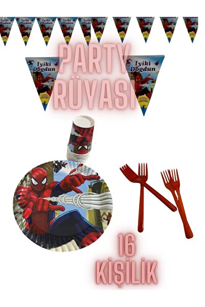 partyrüyası Spider-Man Themed 16-Person Streamer Birthday Set Mod8