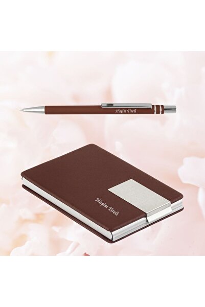 HediyesiBizden Kişiye Özel Isim Baskılı Deri Kaplama Kartvizitlik Ve Metal Tü...