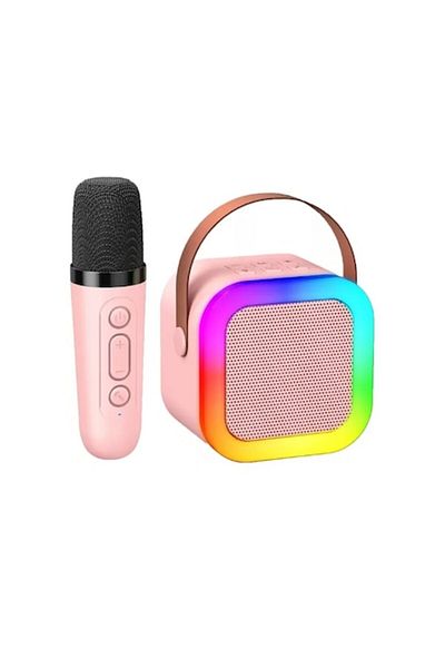 OEM Portable Karaoke Microphone with Bluetooth, RGB Lighting, 6W Speaker, USB-C, AUX, MicroSD Card, Pink