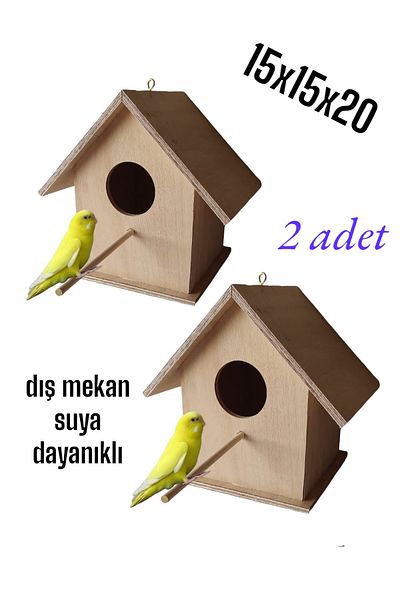 değerli hobi Wooden Bird Nest Bird House Outdoor Water Resistant 2 Pieces 15x15x20 Cm