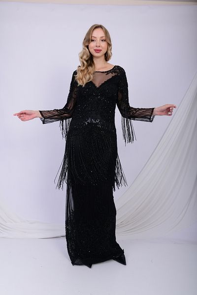 GATSBYLADY LONDON Esther Black Fringe Glam Gown