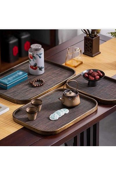 AURA Wooden 2 Piece Acacia Rectangular Tray Presentation Rack Non-Slip Base