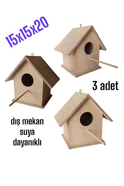 değerli hobi Wooden Beech Bird Nest Bird House Outdoor Water Resistant 3 Pieces 15x15x20 Cm