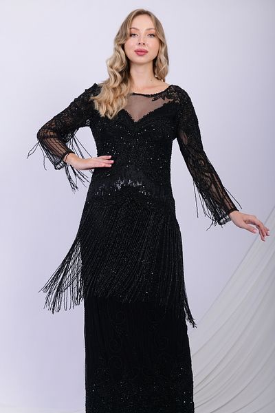 GATSBYLADY LONDON Esther Black Fringe Glam Gown
