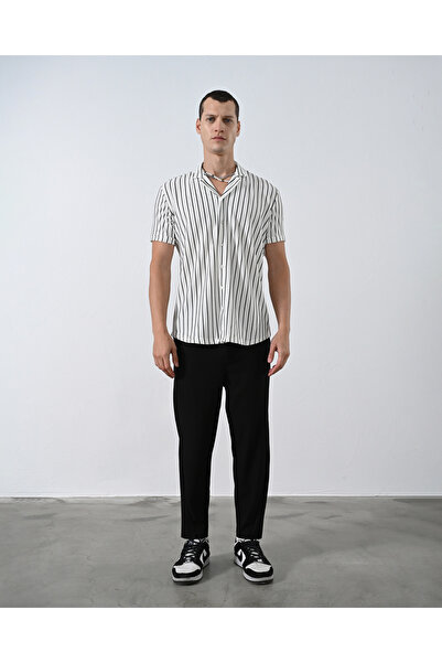 İLKCET MODA Cămașă pentru bărbați cu mânecă scurtă cu linie obișnuită