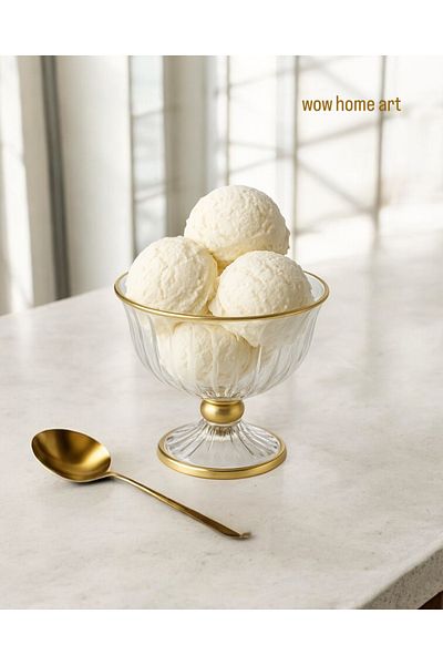 Wow Home Gold Detailed Set of 6 Glass Bowls with Feet Pudding Magnolia Ice Cream Bowl Presentation Bowl