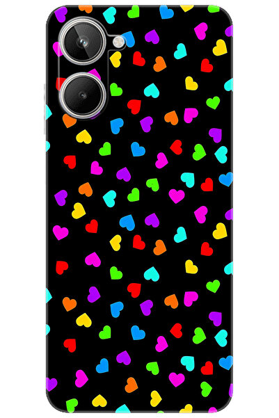 realme 10 4G (RMX3630) Uyumlu Kılıf Desen Baskılı Silikon Renkli Minik Kalple...