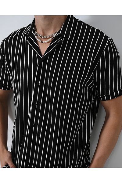 İLKCET MODA Ανδρικό πουκάμισο με κοντό μανίκι με ρίγες