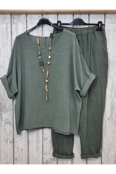 pudubutik Oversize İtalyan Müslin Bluz Haki