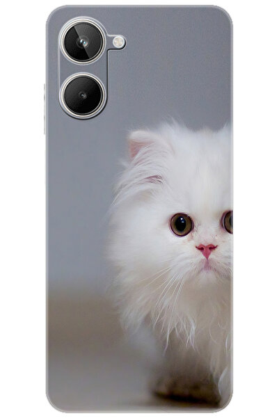 realme 10 4G (RMX3630) Uyumlu Kılıf Desen Baskılı Silikon Beyaz Kedi STK:139 ...