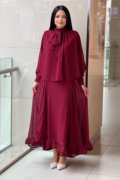 Ghisa Chiffon Suit with Ruffled Skirt and Underwear