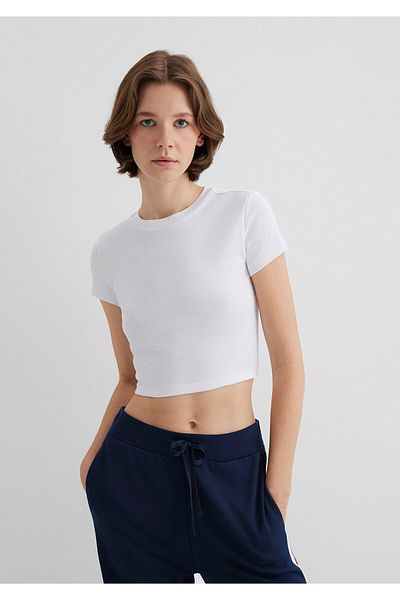 Mavi Crew Neck White Basic T-Shirt Fitted 1600814-620