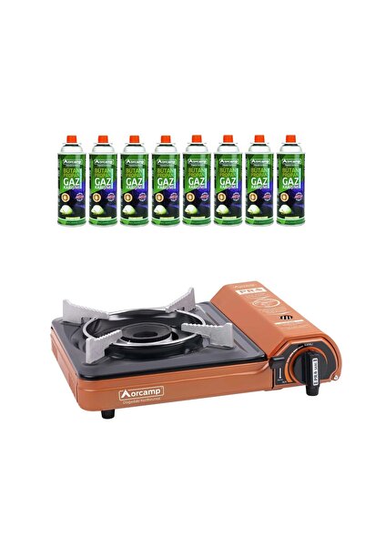 Orcamp Portatif Kamp Ocağı - Gaz Stop Emniyetli - 8 Adet 227 Kartuş - Kahverengi