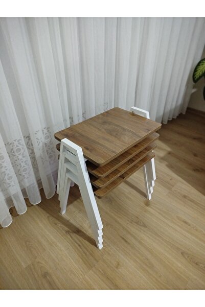 GÜVENÇ Zigon Sehpa 4'Lü Ahşap Desenli Tepsi Model