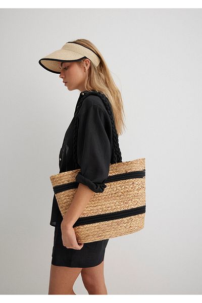 Mavi Schwarz gestreifte Strohtasche 1912101-34523