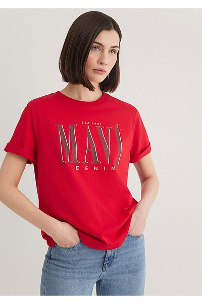 Mavi Rotes T-Shirt mit Logo-Aufdruck in normaler Passform – 1611990 – 70463