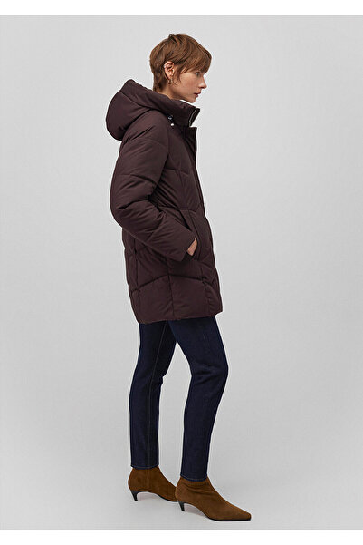 Mavi Kapüşonlu Kahverengi Şişme Mont 1110439-88083