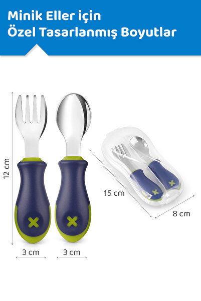 Guqqo Baby Fork Spoon Set, Stainless Steel, Blue