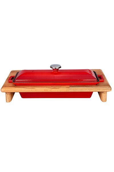 Lava Cast Iron Bread Pot / Beech Wood Serving Stand / Terrine SeriesSize 11x29cm