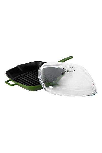 Lava Cast Square Grill Pan with Glass Lid Cast Iron Solid Handle Size 28x28cm