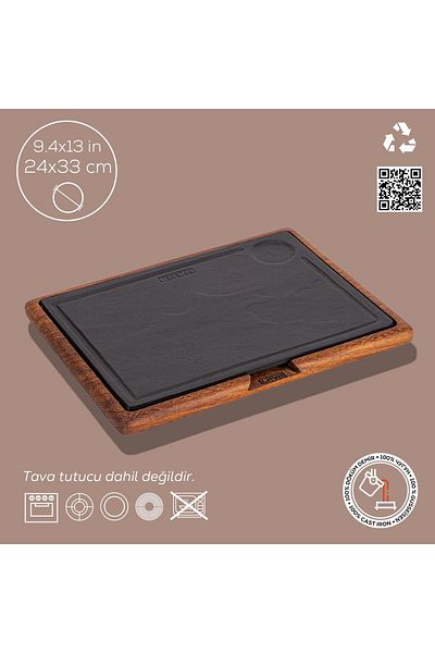 Lava Cast Wood And Cast Iron Hot Plate Serving BoardSize 24x33cm