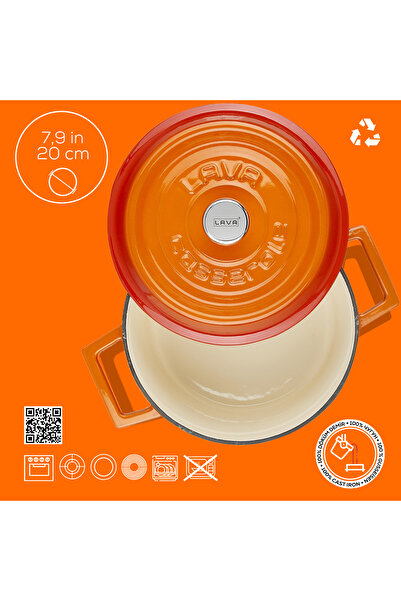 Lava Döküm Yuvarlak Tencere Döküm Demir Yekpare Kulplu Edition Serisi Çap(Ø)20cm.