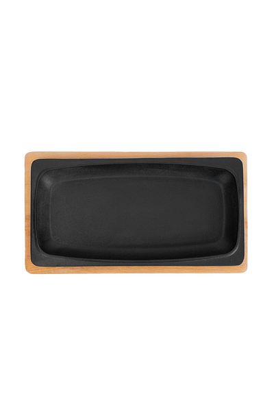 Lava Cast Rectangular Serving Plate and Beech Serving WoodSize 30x15cm
