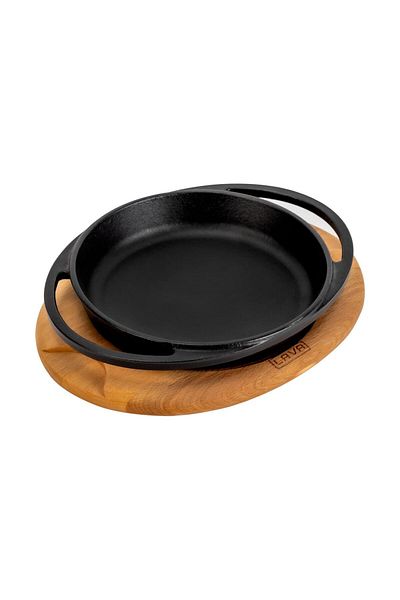 Lava 20cm Double Handle Iron Solid Cast Round Pan Beech Serving Wood