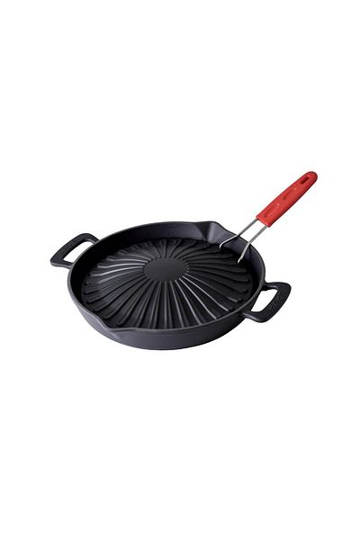 Lava Cast Round Grill Grill Pan Genghis Khan Series Double Handle And Silicone Wire Handle Diameter(Ø)32c