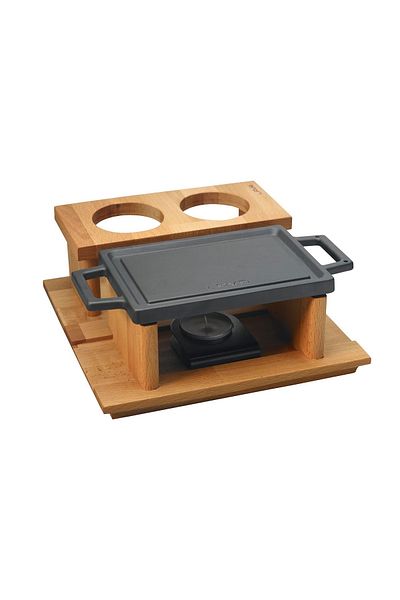 Lava Cast Rectangular Double-Way Grill And Flat Surface Hot Plate Beech Serving Wood Size 22x15cm(heat)