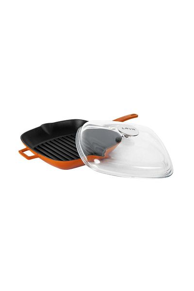Lava 26x26cm Square Grill Pan - Glass Lid, Iron Solid Handle Casting