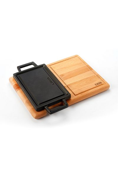 Lava Cast Rectangular Double-Way Grill And Flat Surface Hot Plate Beech Serving Wood Size 22x15cm