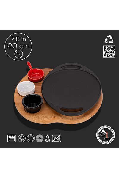 Lava Double Handle Cast Round Hair Roasting Pan - Iron Solid, Beech Serving Wooden Diameter (Ø)20C