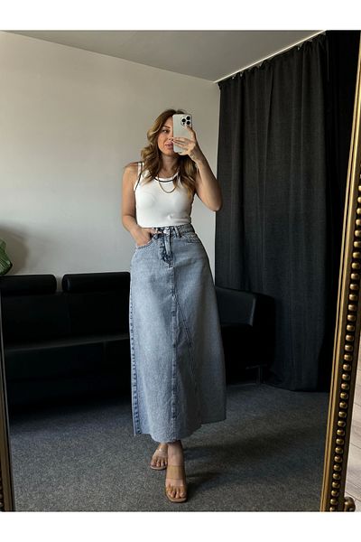 KÜBRA SÖYLEMEZ BOUTİQUE Full Length Blue Jean Skirt