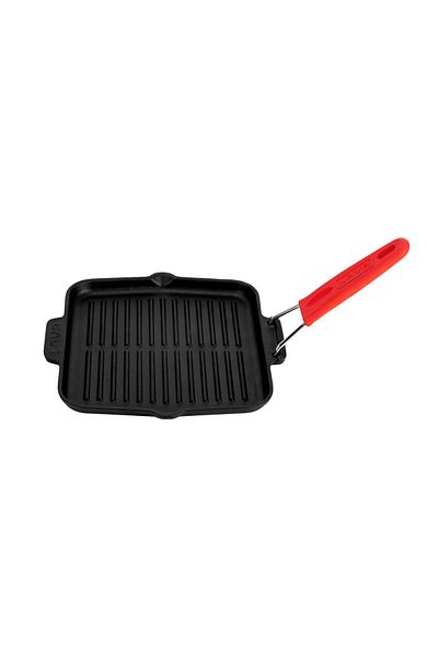 Lava Cast Square Shallow Grill Pan with Silicone Wire Handle Size 21x21cm