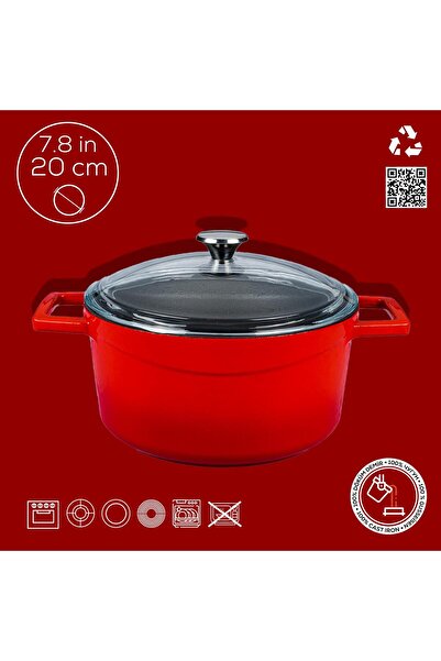 Lava Döküm Yuvarlak Tencere Cam Kapaklı. Glaze Çap(Ø)20cm.