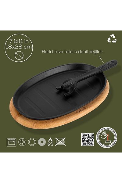 Lava Cast Oval Fajita Plate Beech Serving Wood Size 18x28cm(EXCELLENT PAN HOLDER NOT INCLUDED.)