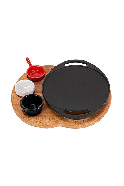 Lava Double Handle Cast Round Hair Roasting Pan - Iron Solid, Beech Serving Wooden Diameter (Ø)20C