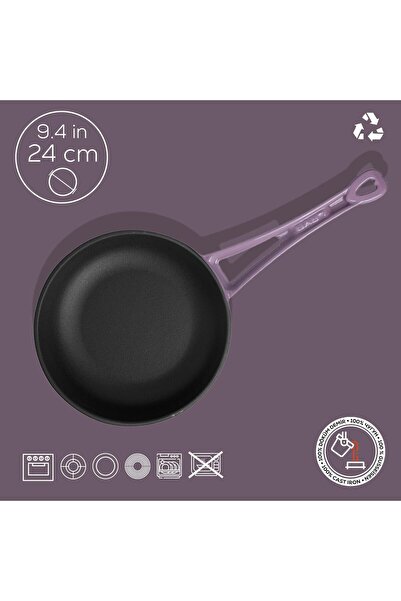 Lava Döküm Yuvarlak Kızartma Tavası Döküm Demir Yekpare Saplı Çap(Ø)24cm.
