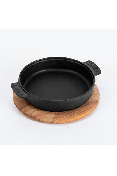 Lava Cast Round Casserole Container Cast Iron Solid Double Handle Beech Serving Wooden Diameter(Ø)11cm
