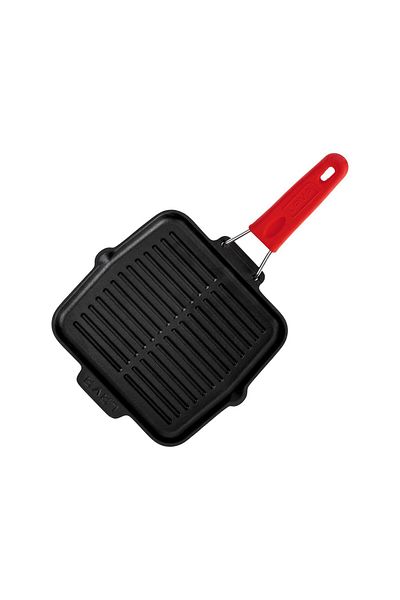 Lava Cast Square Shallow Grill Pan with Silicone Wire Handle Size 21x21cm