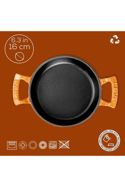 Lava Döküm Yuvarlak Sahan Döküm Demir Yekpare Çift Kulplu Çap(Ø)16cm.